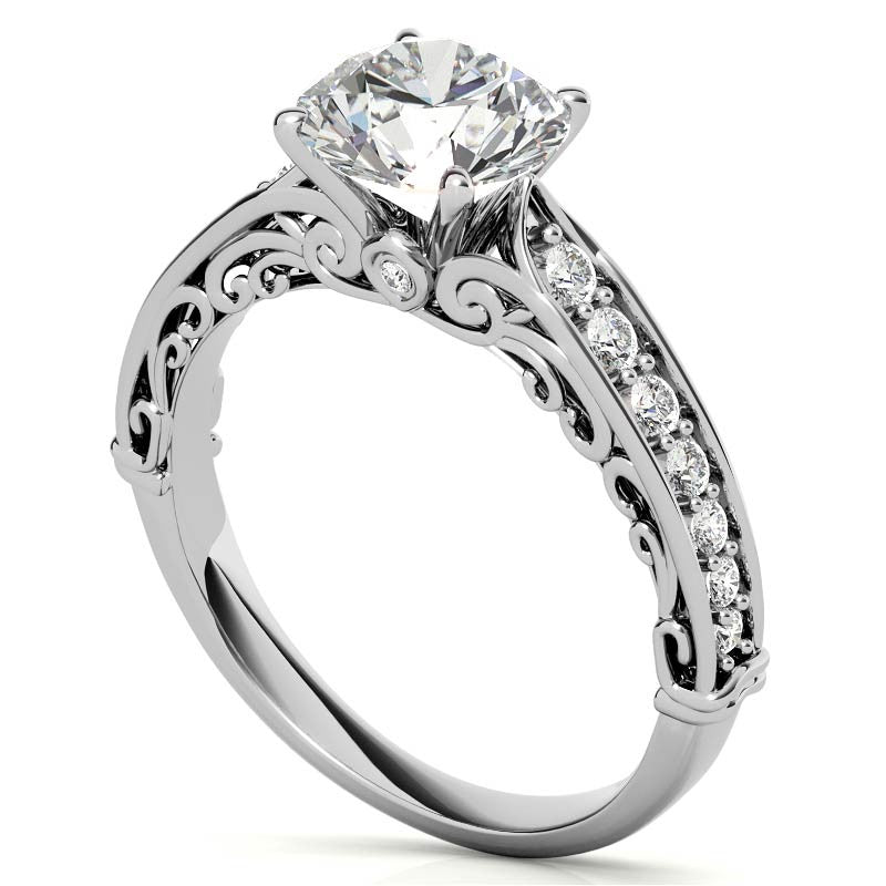 Designer Inspired Scroll Moissanite Engagement Ring