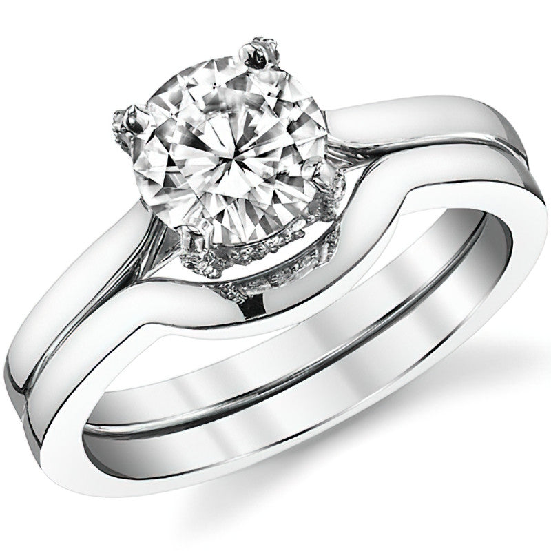 Round Pave Basket Moissanite Diamond Engagement