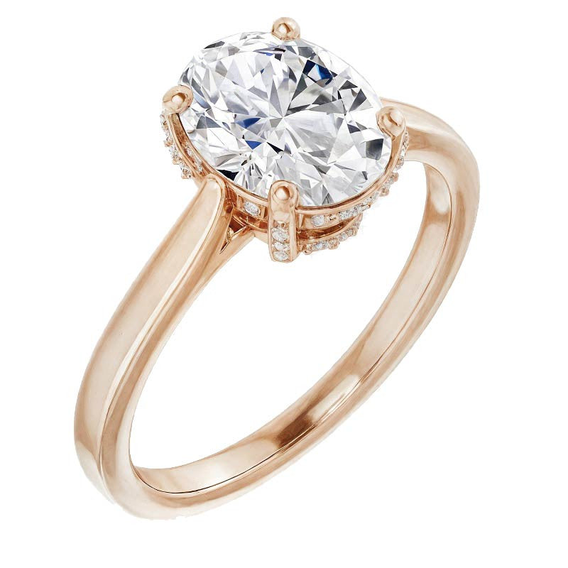 Oval Moissanite Pave Basket Engagement Ring
