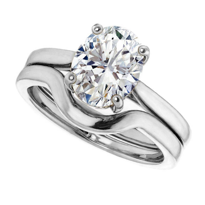 Oval Moissanite Pave Basket Engagement Ring