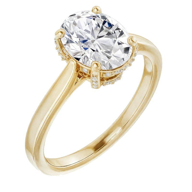 Oval Moissanite Pave Basket Engagement Ring
