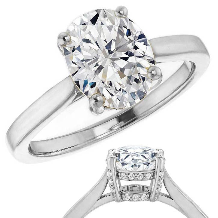 Oval Moissanite Pave Basket Engagement Ring