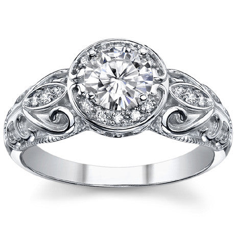 Round Antique Moissanite Engagement Ring, 14k