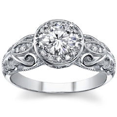 Round Antique Moissanite Engagement Ring, 14k