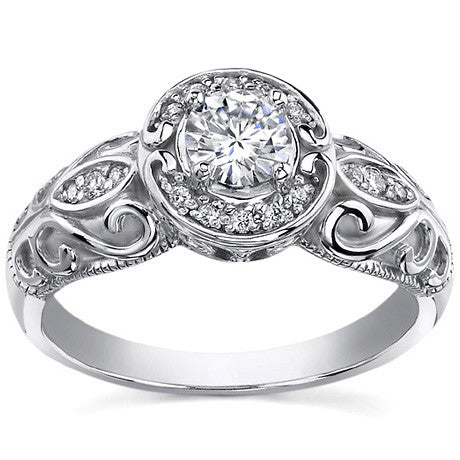 Round Antique Moissanite Engagement Ring, 14k