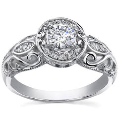 Round Antique Moissanite Engagement Ring, 14k