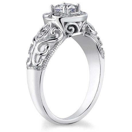 Round Antique Moissanite Engagement Ring, 14k