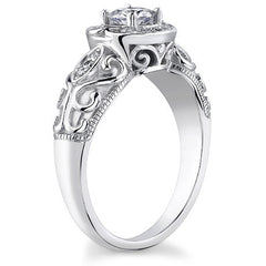 Round Antique Moissanite Engagement Ring, 14k