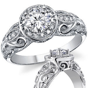 Round Antique Moissanite Engagement Ring, 14k