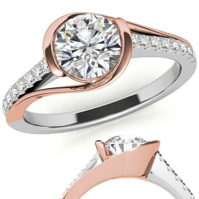 Modern Style Round Bypass Moissanite Engagement Ring