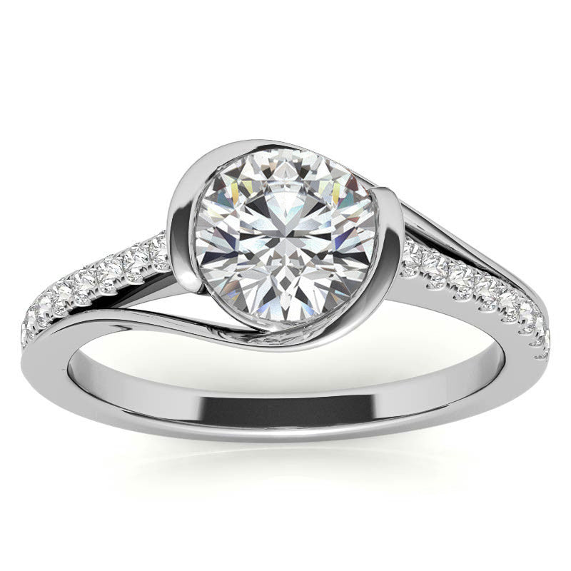 Modern Style Round Bypass Moissanite Engagement Ring