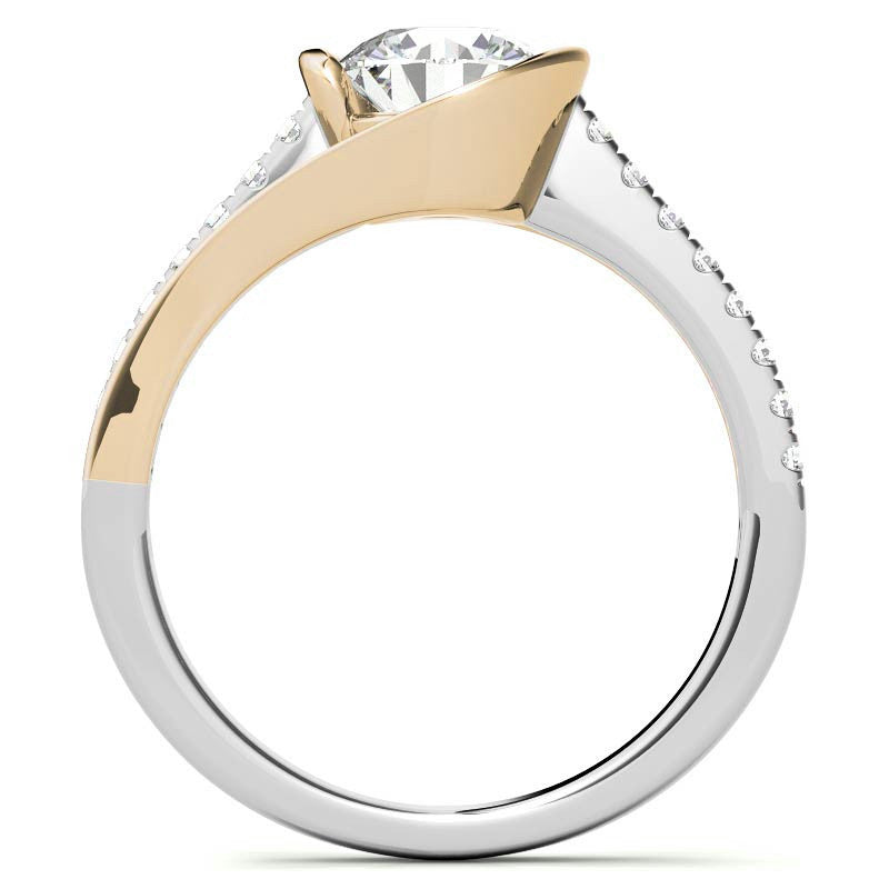 Modern Style Round Bypass Moissanite Engagement Ring