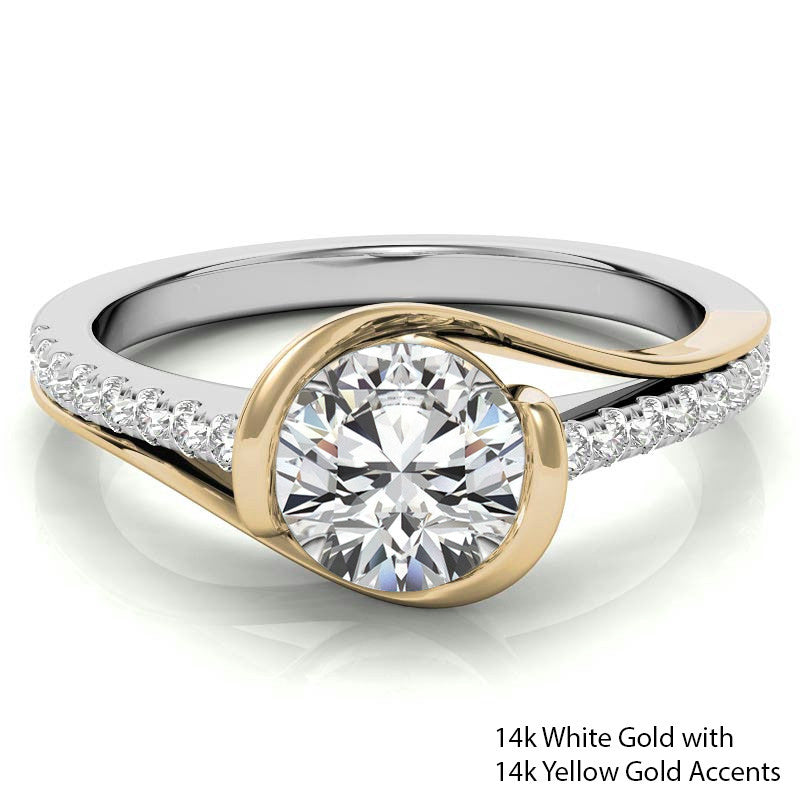 Modern Style Round Bypass Moissanite Engagement Ring
