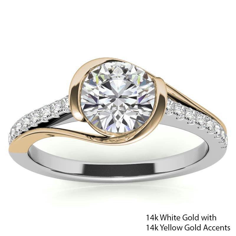 Modern Style Round Bypass Moissanite Engagement Ring
