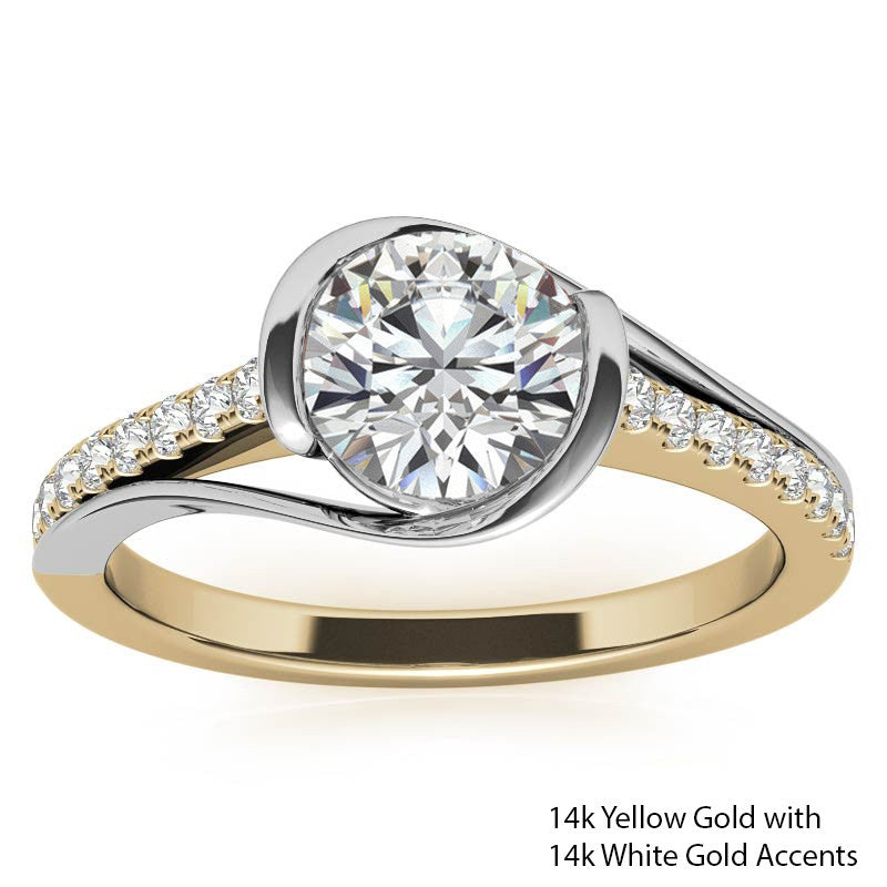 Modern Style Round Bypass Moissanite Engagement Ring