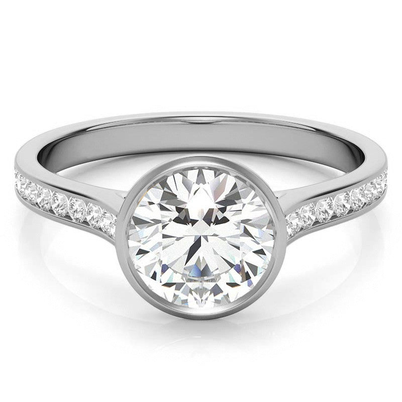 Round Petite Channel Bezel Moissanite Engagement Ring