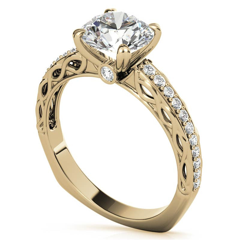 Round Woven Double Prong Moissanite Engagement Ring