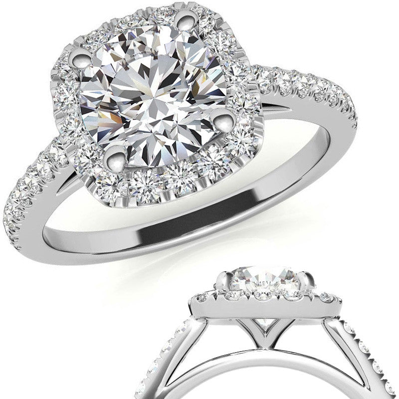 Round Cushion Halo Moissanite Engagement Ring