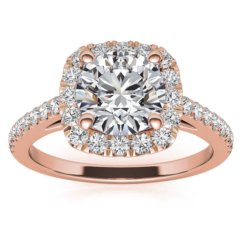 Round Cushion Halo Moissanite Engagement Ring