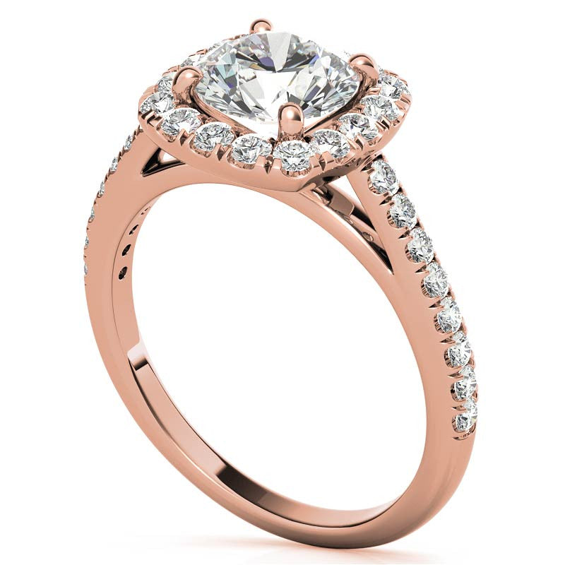 Round Cushion Halo Moissanite Engagement Ring