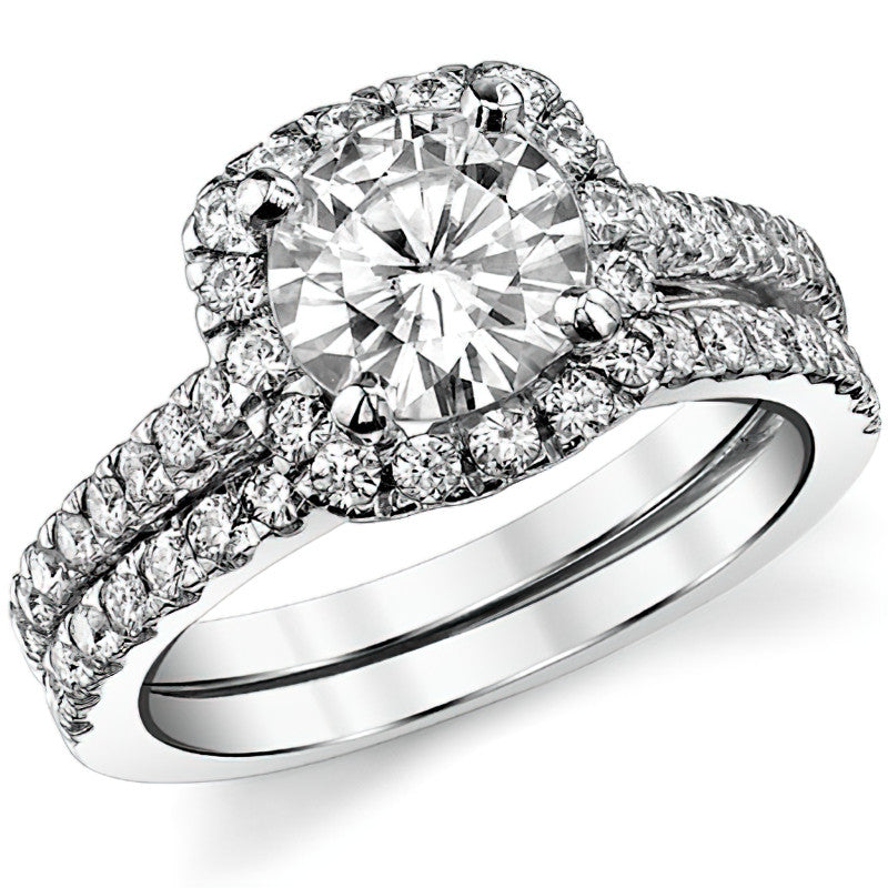 Round Cushion Halo Moissanite Engagement Ring