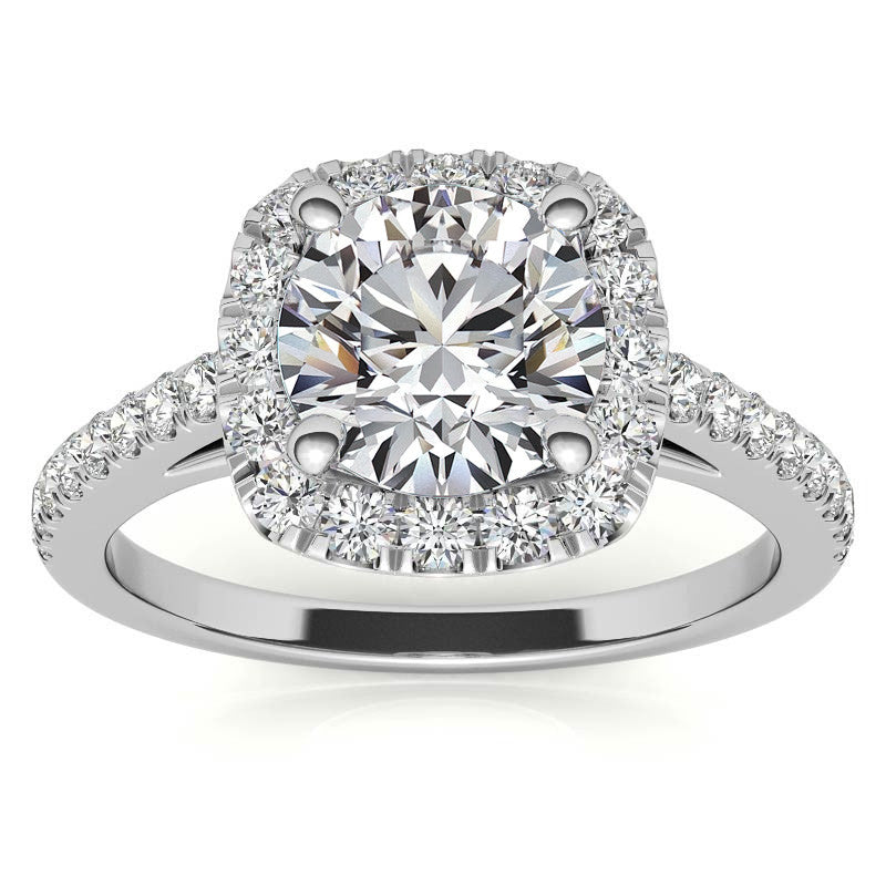 Round Cushion Halo Moissanite Engagement Ring