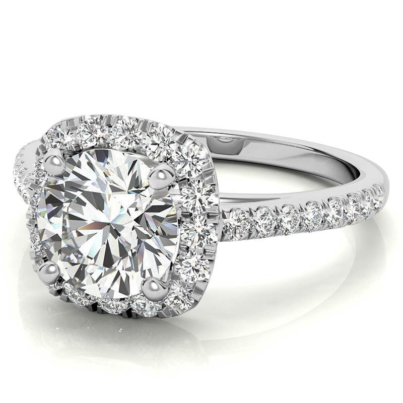 Round Cushion Halo Moissanite Engagement Ring