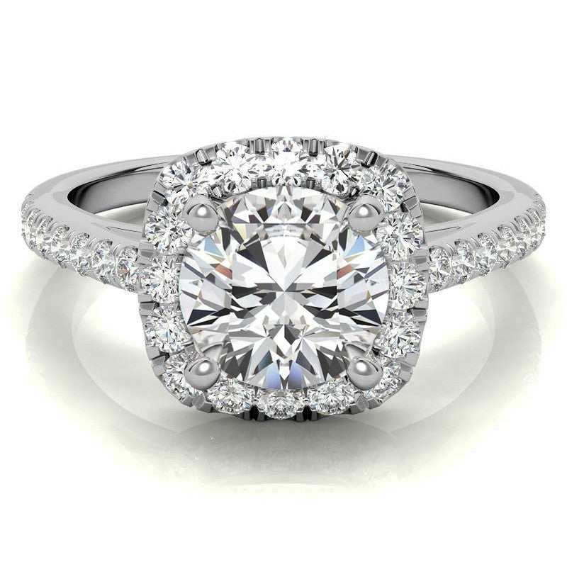 Round Cushion Halo Moissanite Engagement Ring
