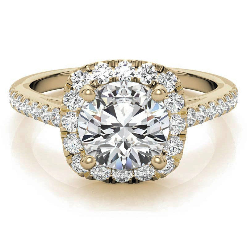 Round Cushion Halo Moissanite Engagement Ring