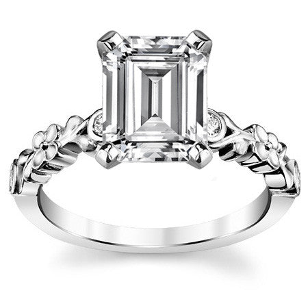 Round Brilliant Moissanite Floral Style Engagement Ring, 0.08ct