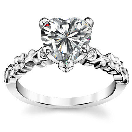 Round Brilliant Moissanite Floral Style Engagement Ring, 0.08ct
