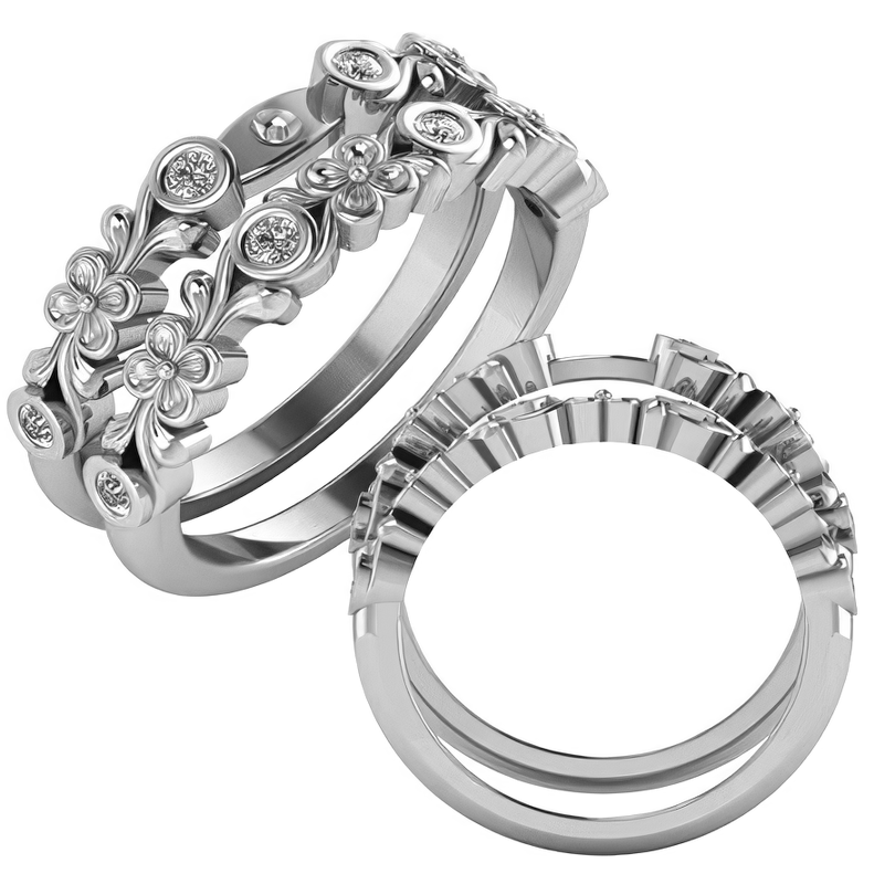 Round Brilliant Moissanite Floral Style Engagement Ring, 0.08ct