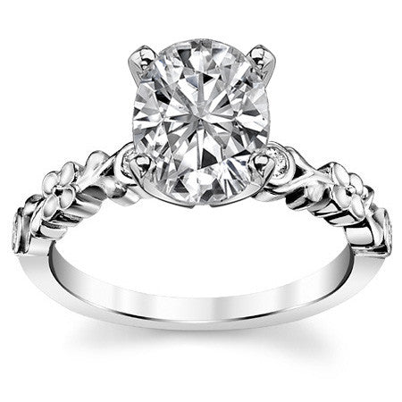 Round Brilliant Moissanite Floral Style Engagement Ring, 0.08ct