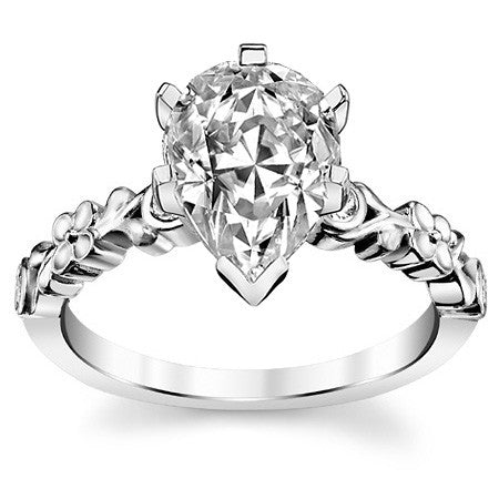 Round Brilliant Moissanite Floral Style Engagement Ring, 0.08ct
