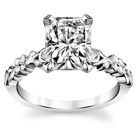 Round Brilliant Moissanite Floral Style Engagement Ring, 0.08ct