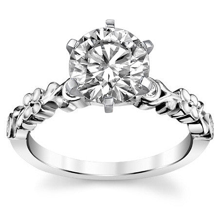 Round Brilliant Moissanite Floral Style Engagement Ring, 0.08ct