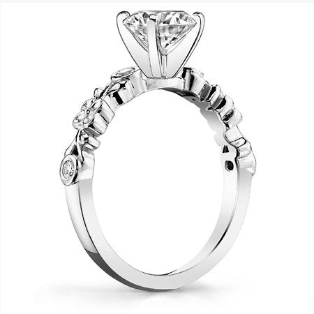 Round Brilliant Moissanite Floral Style Engagement Ring, 0.08ct