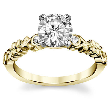 Round Brilliant Moissanite Floral Style Engagement Ring, 0.08ct
