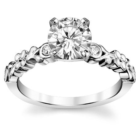Round Brilliant Moissanite Floral Style Engagement Ring, 0.08ct