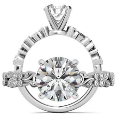 Round Brilliant Moissanite Floral Style Engagement Ring, 0.08ct