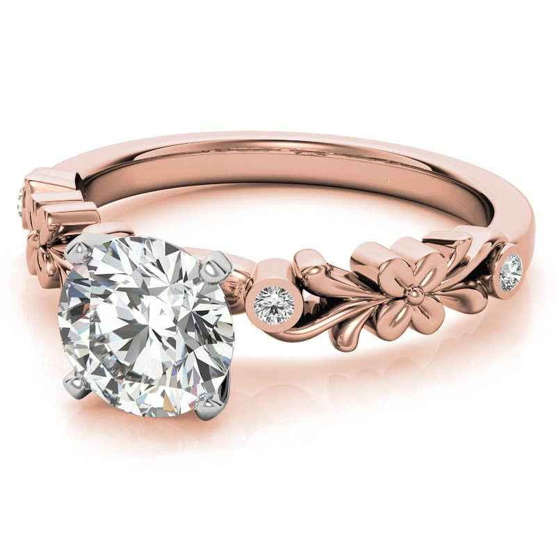 Round Brilliant Moissanite Floral Style Engagement Ring, 0.08ct