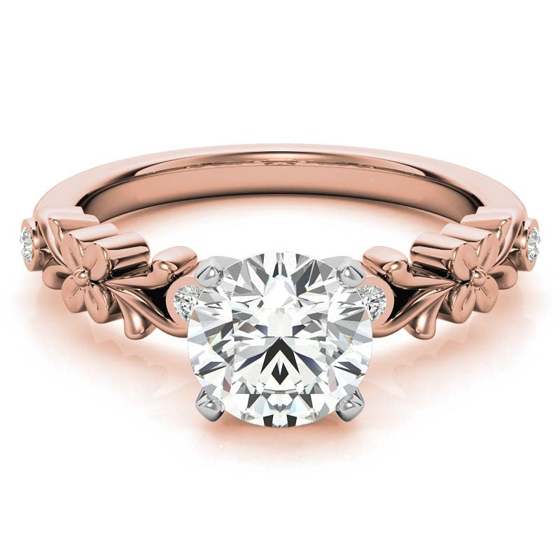 Round Brilliant Moissanite Floral Style Engagement Ring, 0.08ct