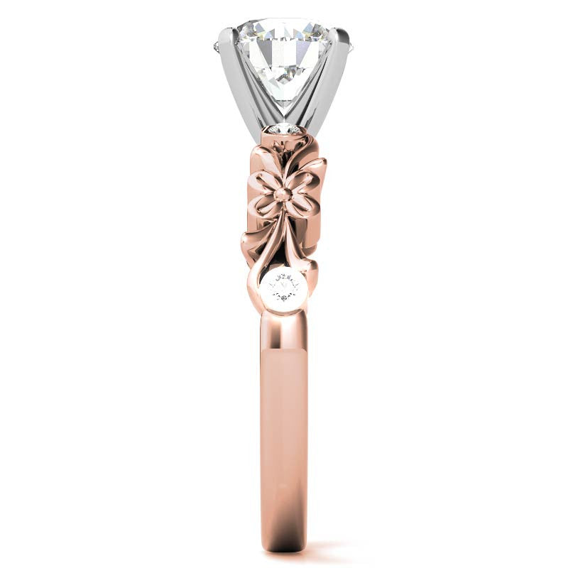 Round Brilliant Moissanite Floral Style Engagement Ring, 0.08ct