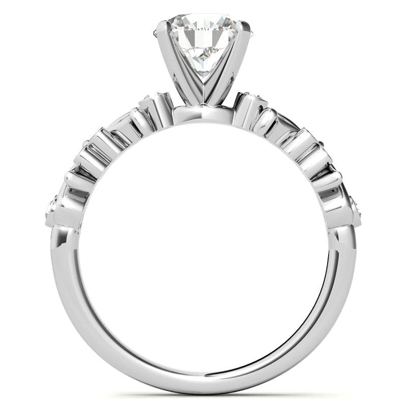 Round Brilliant Moissanite Floral Style Engagement Ring, 0.08ct