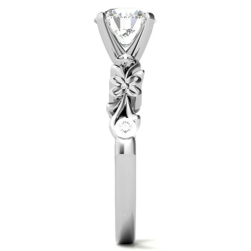 Round Brilliant Moissanite Floral Style Engagement Ring, 0.08ct