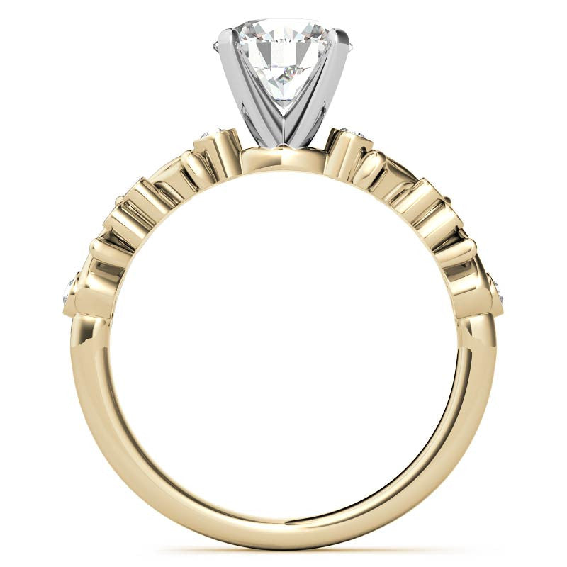 Round Brilliant Moissanite Floral Style Engagement Ring, 0.08ct