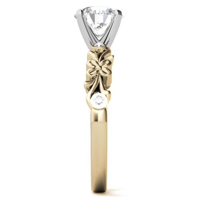Round Brilliant Moissanite Floral Style Engagement Ring, 0.08ct