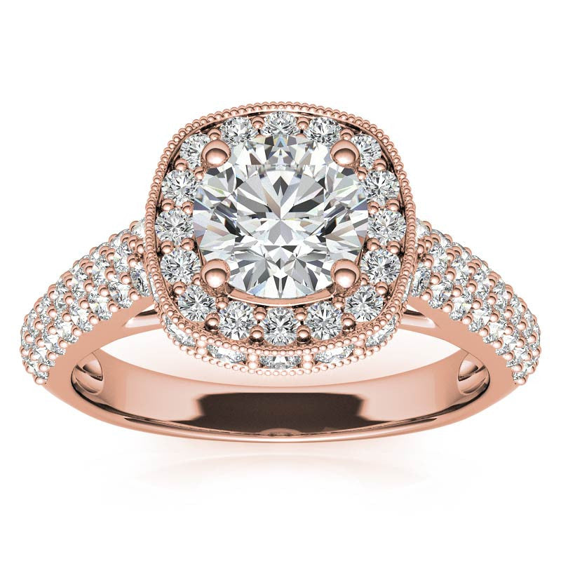 Antique Pave Halo Moissanite Engagement Ring