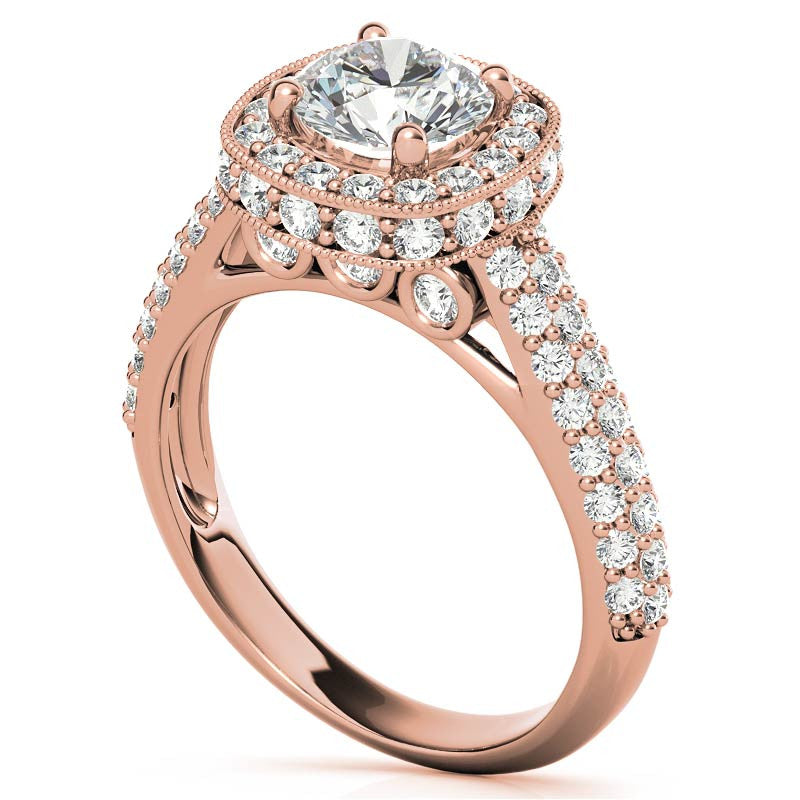 Antique Pave Halo Moissanite Engagement Ring