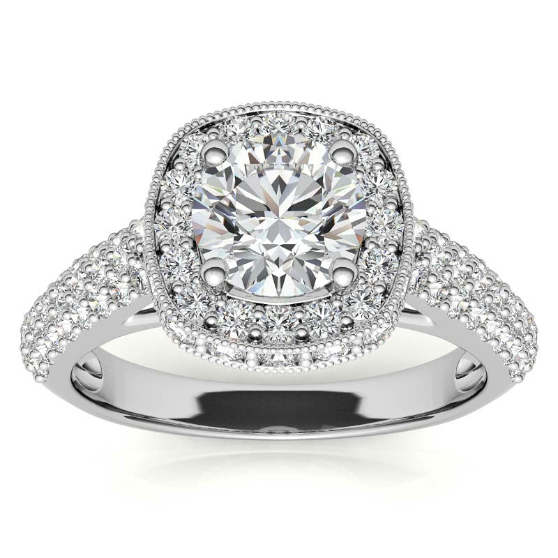 Antique Pave Halo Moissanite Engagement Ring